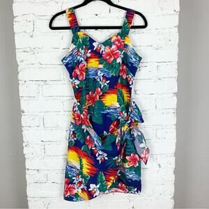 Vintage Muu Muu Apparel Hawaiian Dress Mock Wrap Sarong Medium